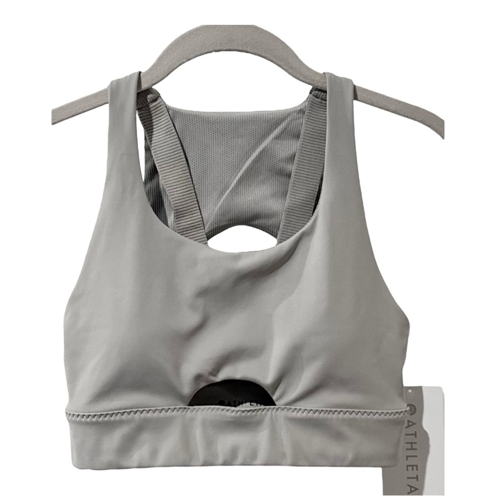 Athleta Grey Women Cutout Sports Bra Workout Zone Bra Sz S Strappy A-C Yoga